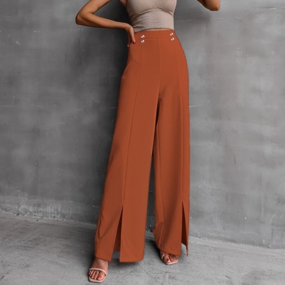 Classic Black Wide Leg Slit Hem Pants Minimalist - Picture 8 of 8